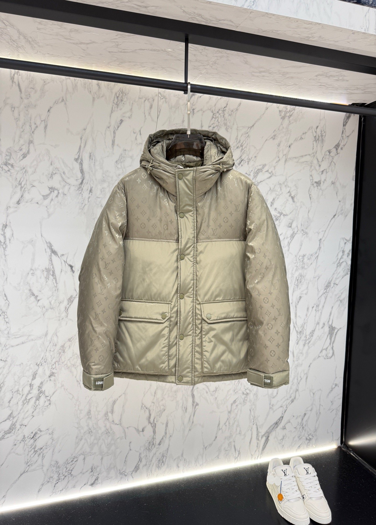 louis vuitton monogram down jacket in volcanic ash