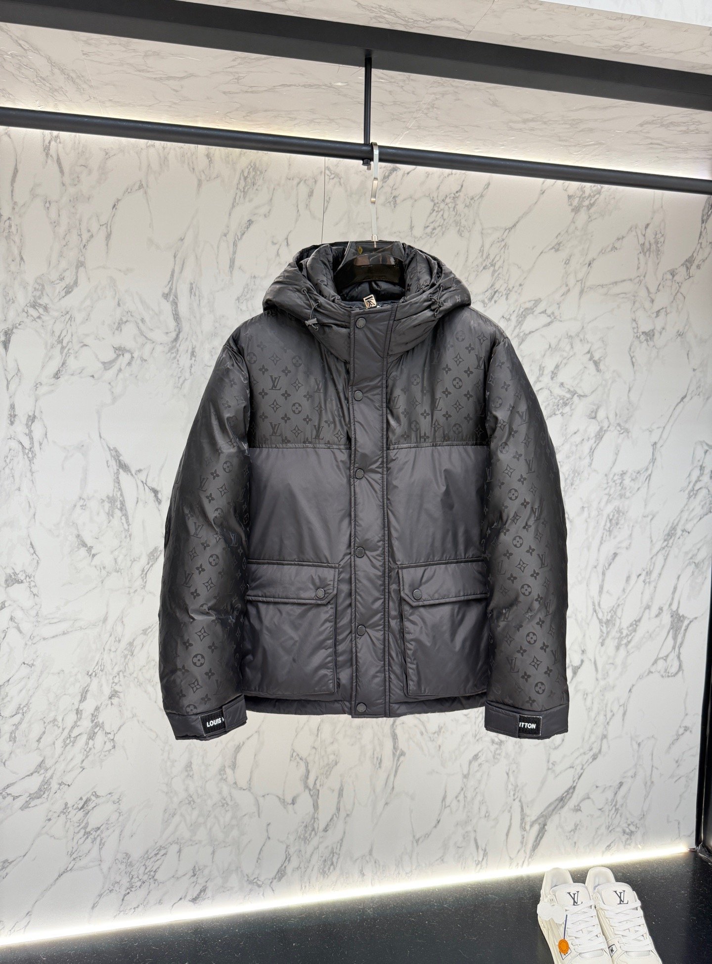 louis vuitton monogram down jacket in volcanic ash