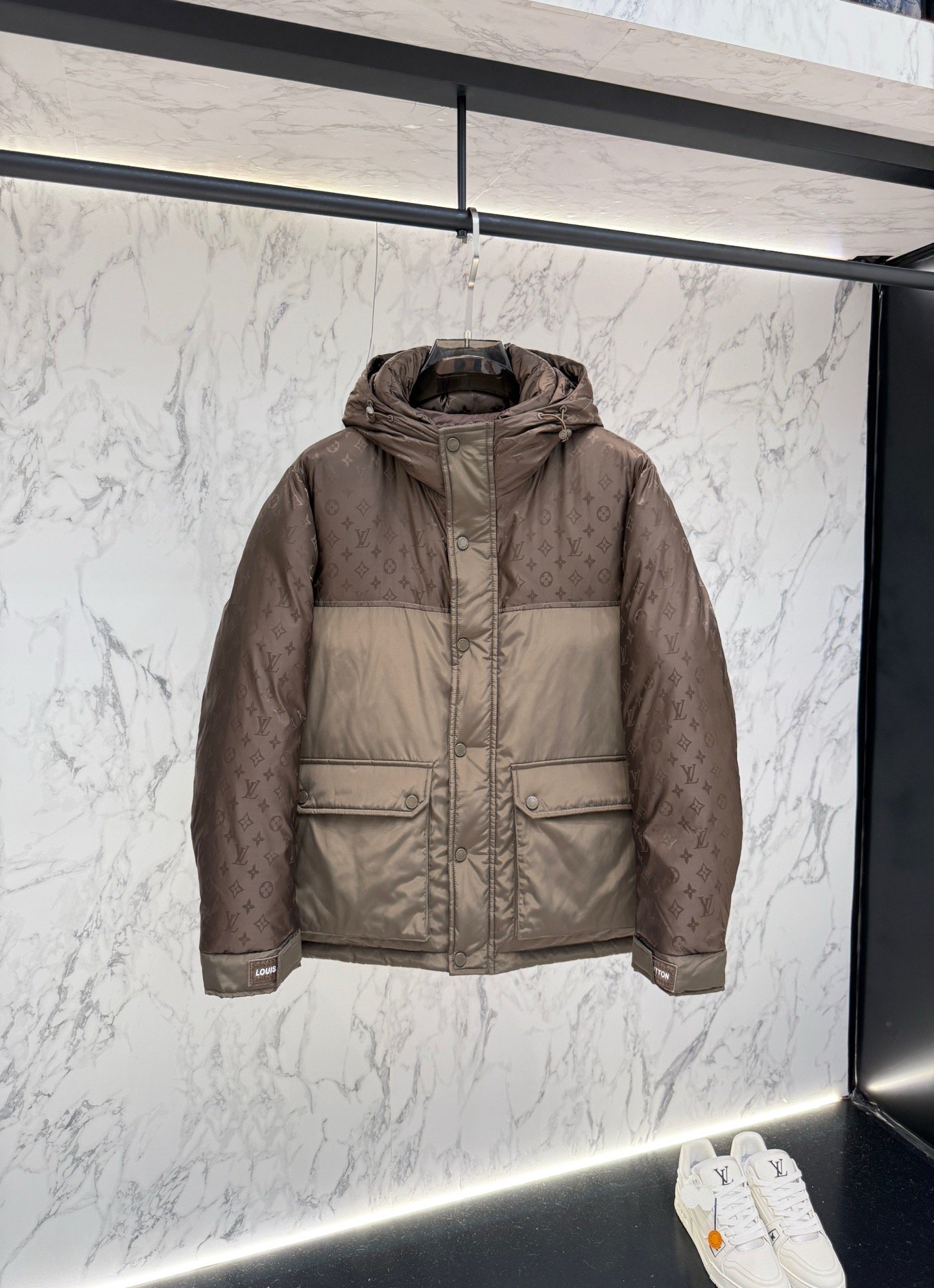 louis vuitton monogram down jacket in volcanic ash