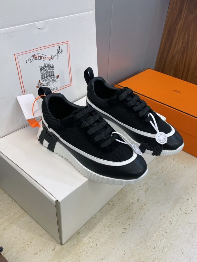 hermès bouncing sneakers l zwart en wit
