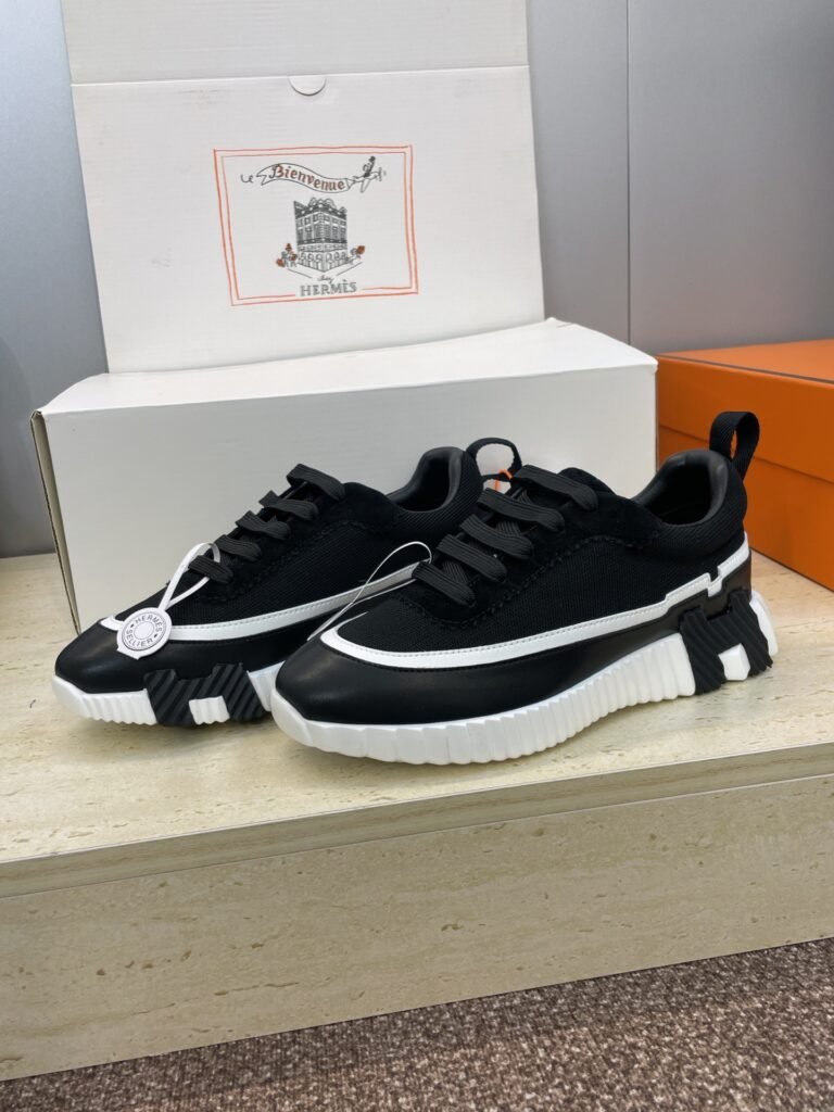 hermès bouncing sneakers l zwart en wit
