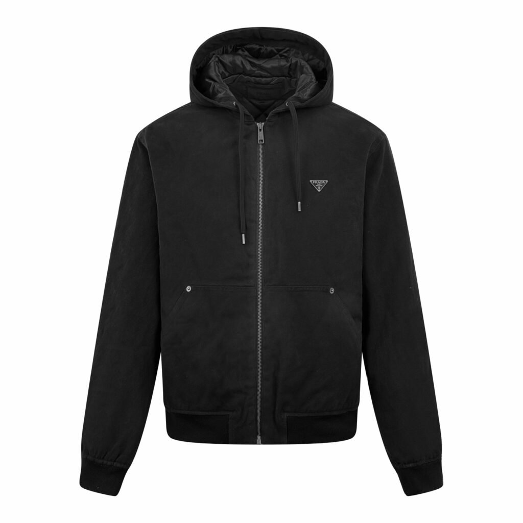 prada denim hooded jacket zwart cotton