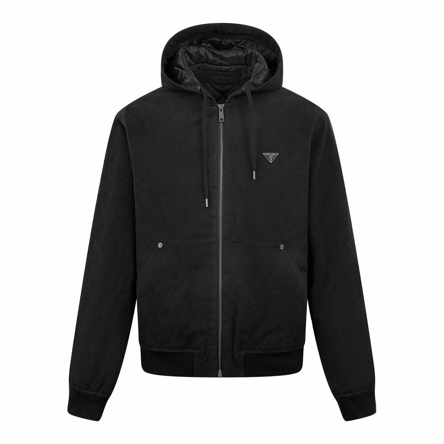 prada denim hooded jacket zwart cotton