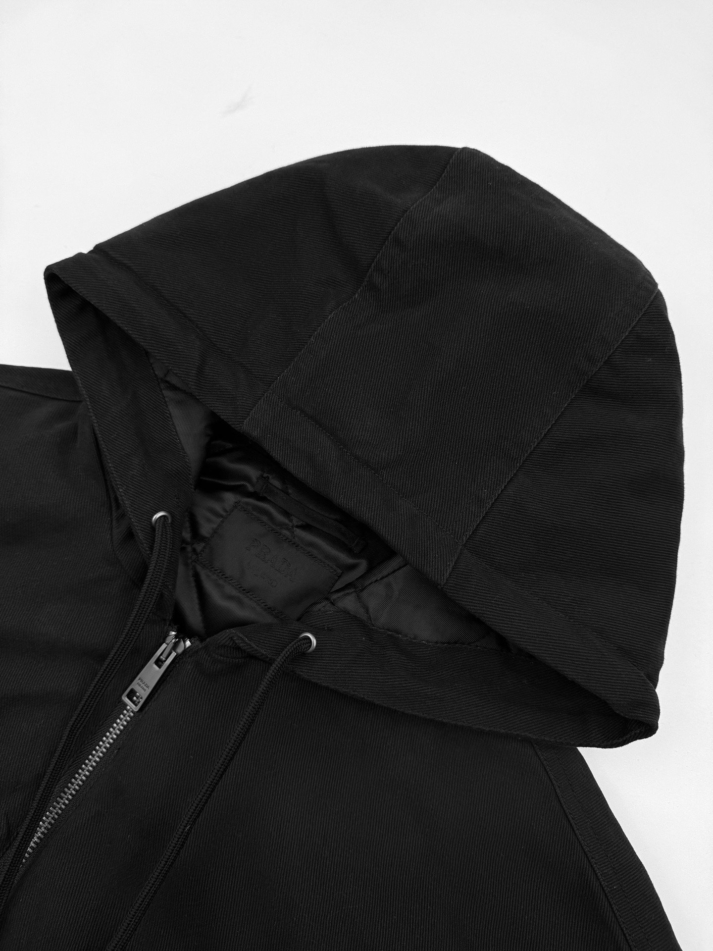 prada denim hooded jacket zwart cotton