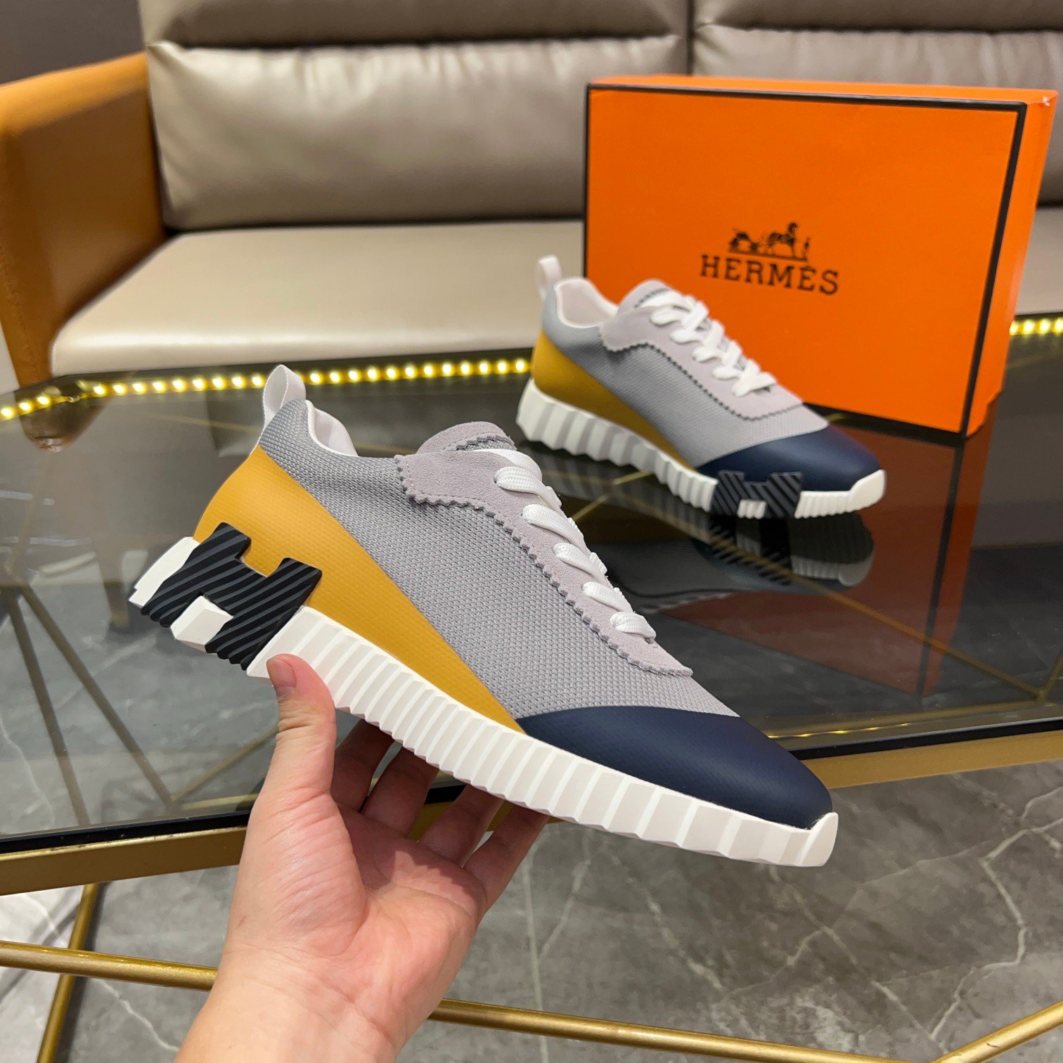 hermès bouncing satin knit and suede
